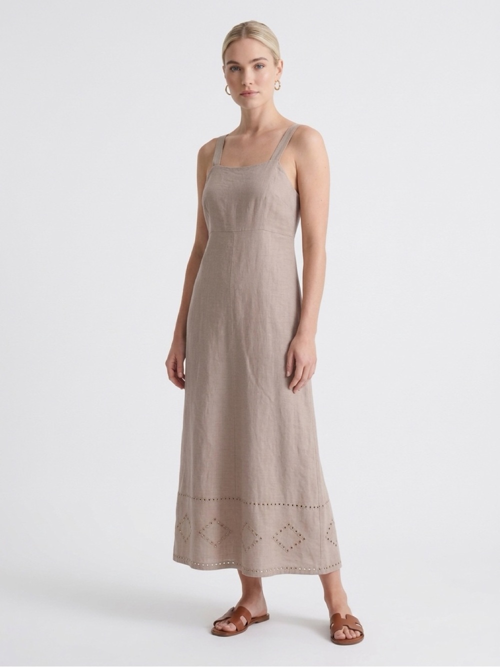 a.n.a Taupe Square-Neck Linen-Blend Maxi Dress